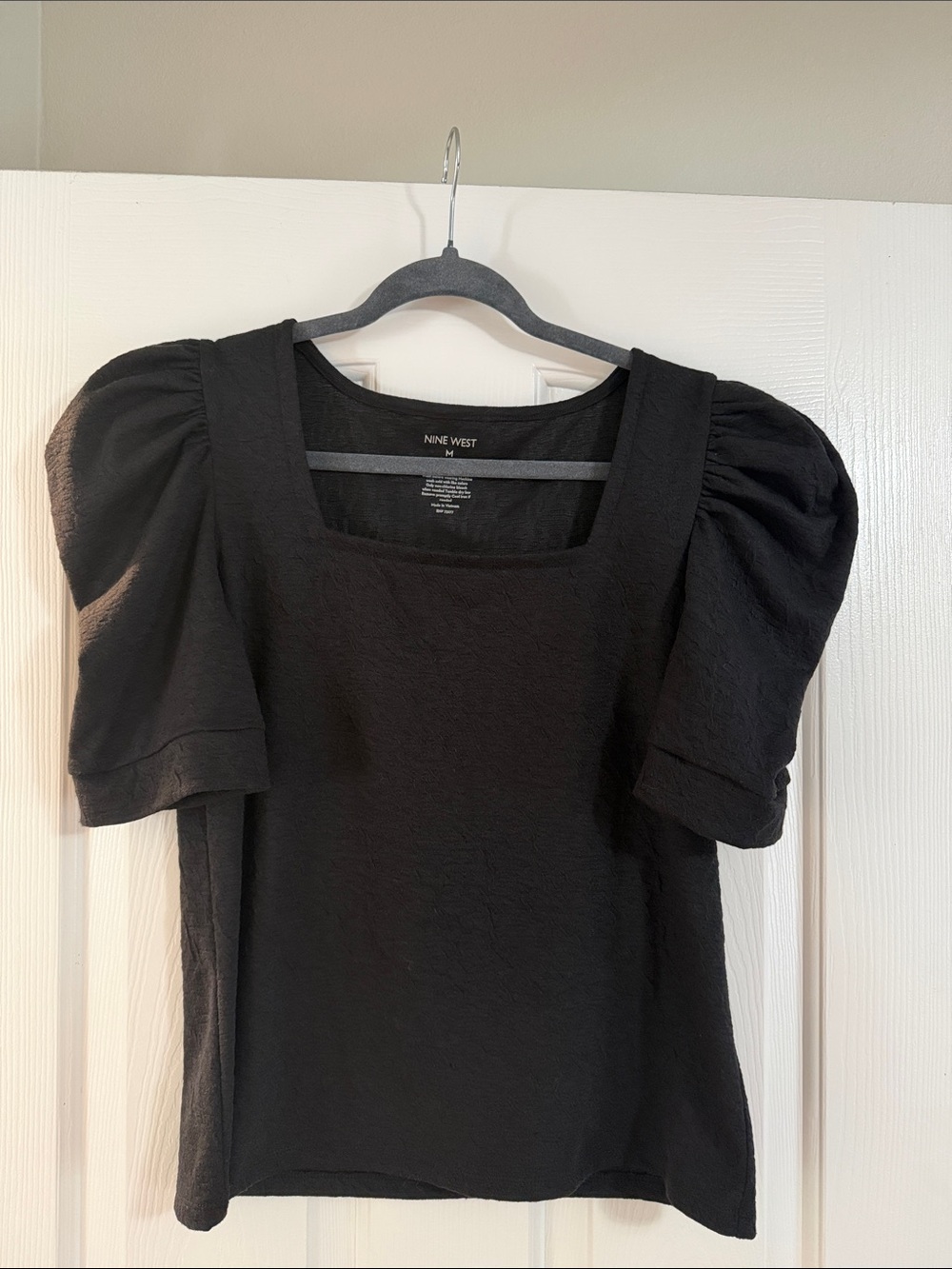 Nine West Black Puff-Sleeve Square Neck Blouse